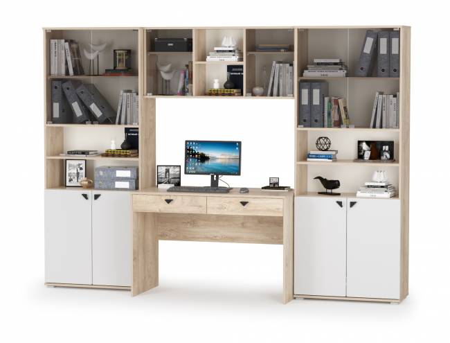 Набор мебели Бостон для работы дома цвет дуб эндгрейн элегантный/фасады МДФ милк рикамо софт