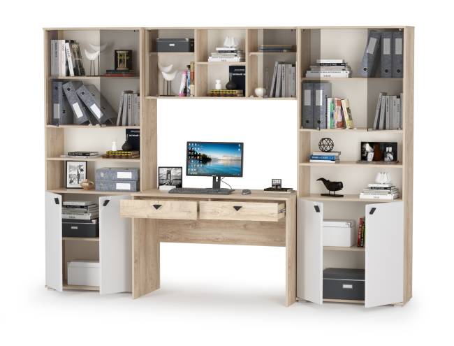 Набор мебели Бостон для работы дома цвет дуб эндгрейн элегантный/фасады МДФ милк рикамо софт