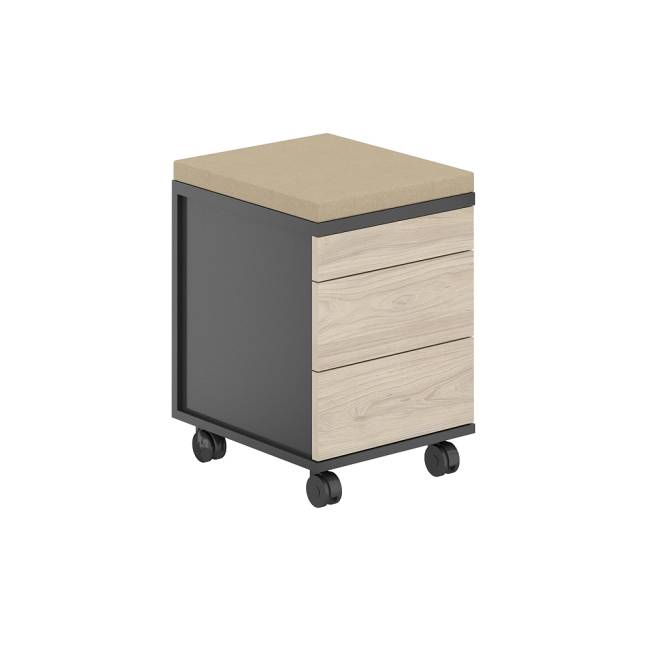 AG.274.AN.AR.AN / Тумба мобильная 2 ящ. метаб.+лот.ящ.+подушка / корпус:антрацит, топ/дно:ак.равелло, фасады:антрацит, подушка:бежевый