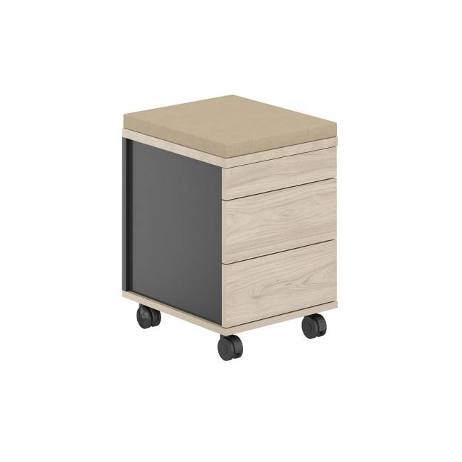 AG.274.AN.AR.AN / Тумба мобильная 2 ящ. метаб.+лот.ящ.+подушка / корпус:антрацит, топ/дно:ак.равелло, фасады:антрацит, подушка:бежевый
