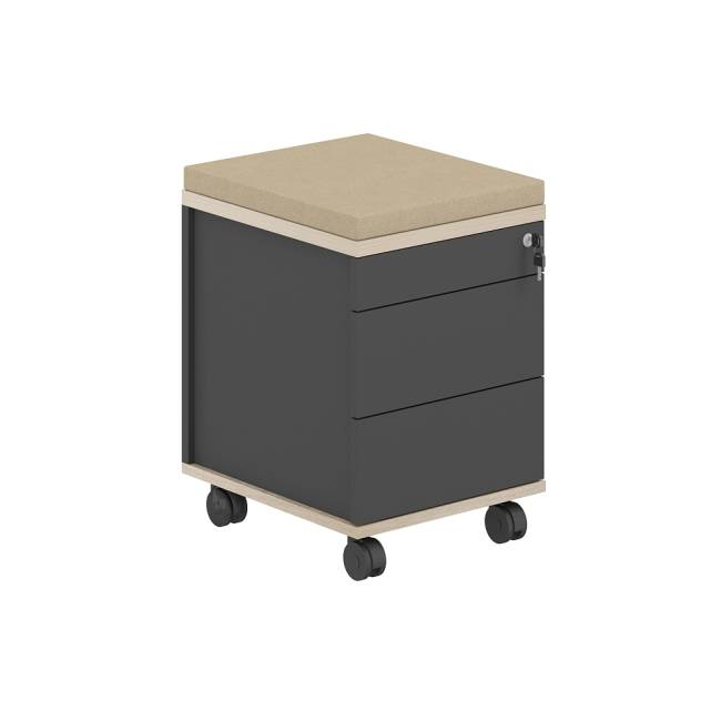 AG.274.AN.AR.AN / Тумба мобильная 2 ящ. метаб.+лот.ящ.+подушка / корпус:антрацит, топ/дно:ак.равелло, фасады:антрацит, подушка:бежевый