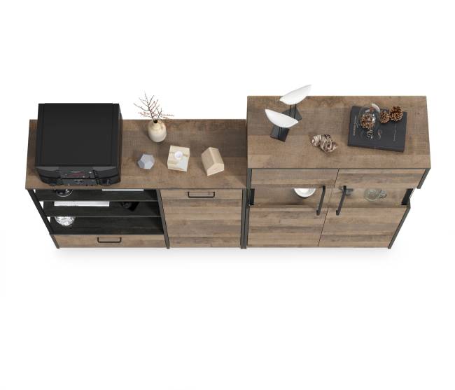 Комод с витриной с подсветкой и комод с ящиком и дверкой Трувор цвет дуб гранж песочный/интра