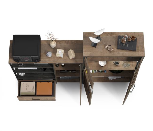 Комод с витриной с подсветкой и комод с ящиком и дверкой Трувор цвет дуб гранж песочный/интра