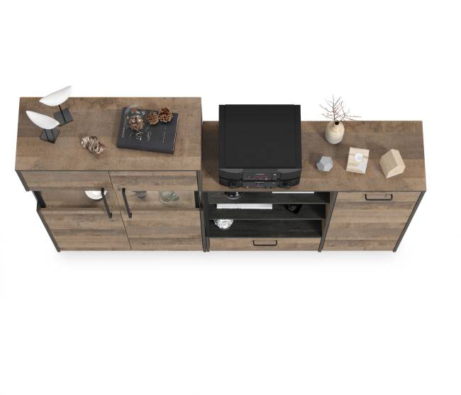 Комод с витриной с подсветкой и комод с ящиком и дверкой Трувор цвет дуб гранж песочный/интра