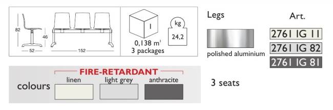Система с тремя сиденьями Alice Bench лен 1520х520х820 мм