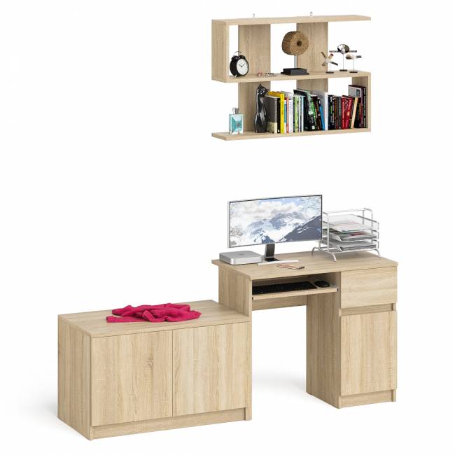 Стол компьютерный однотумбовый Мори МС-1 правый с верхней полкой 900 и тумбой цвет дуб сонома