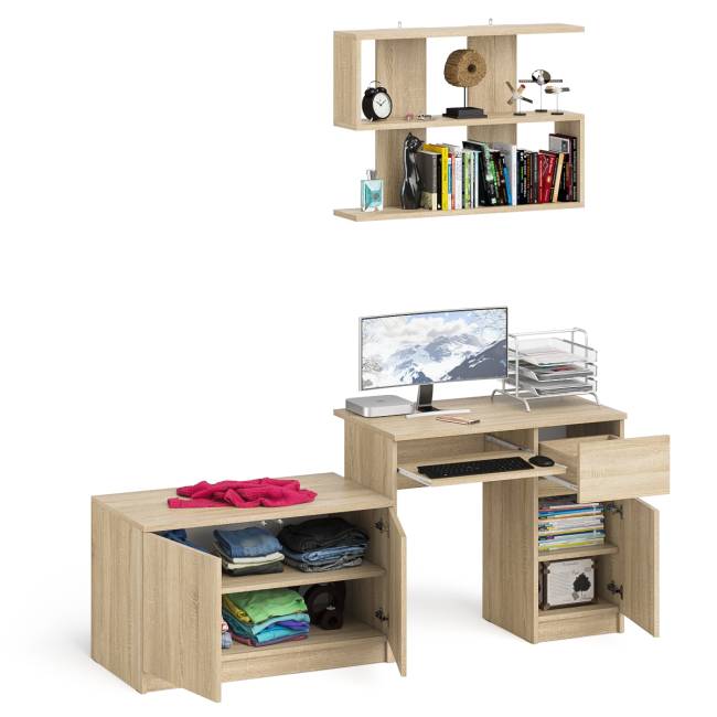 Стол компьютерный однотумбовый Мори МС-1 правый с верхней полкой 900 и тумбой цвет дуб сонома