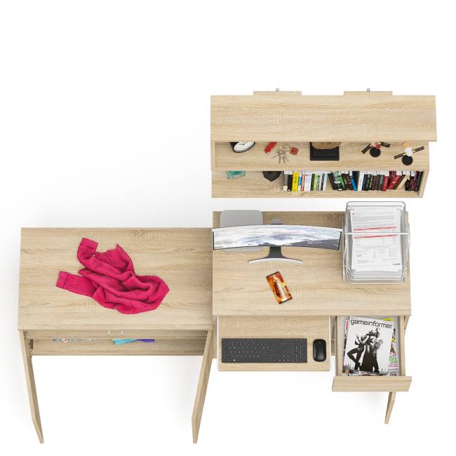 Стол компьютерный однотумбовый Мори МС-1 правый с верхней полкой 900 и тумбой цвет дуб сонома