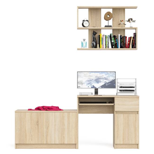 Стол компьютерный однотумбовый Мори МС-1 правый с верхней полкой 900 и тумбой цвет дуб сонома