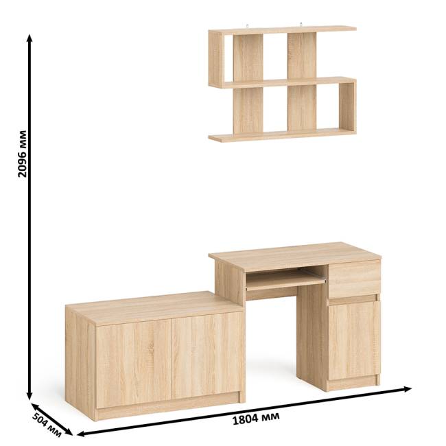 Стол компьютерный однотумбовый Мори МС-1 правый с верхней полкой 900 и тумбой цвет дуб сонома