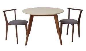 Стол Сканди К 90 орех/слоновая кость со стульями Франк орех рогожка серый