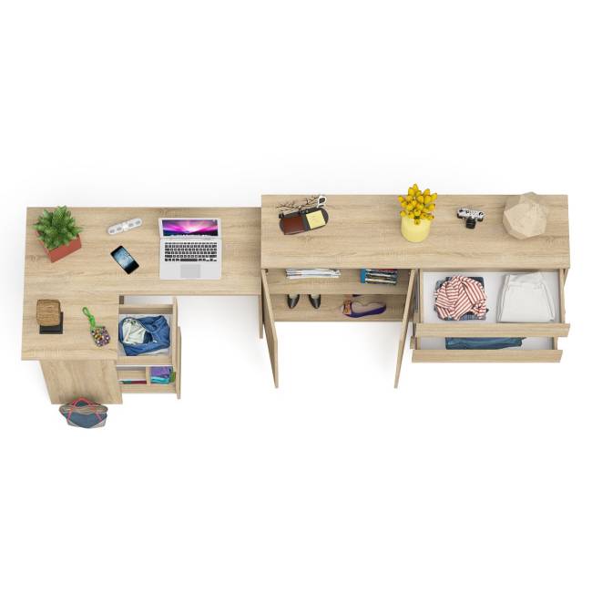 Угловой стол компьютерный левый МС-16 с комодом-тумбой 1600 Мори цвет дуб сонома