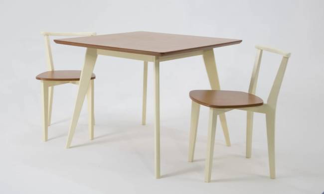 Стол Сканди М 90, Слоновая кость/Натуральное дерево