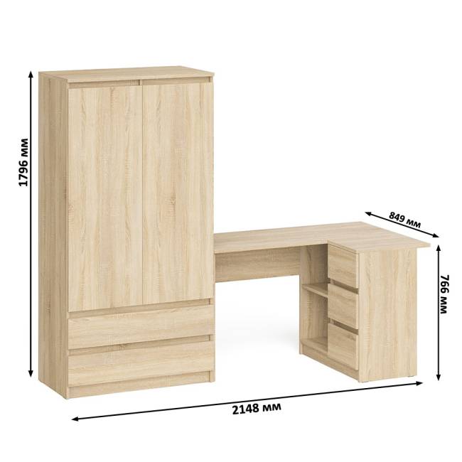 Стол компьютерный угловой правый Мори и шкаф-комод Мори МШ900.1 цвет дуб сонома
