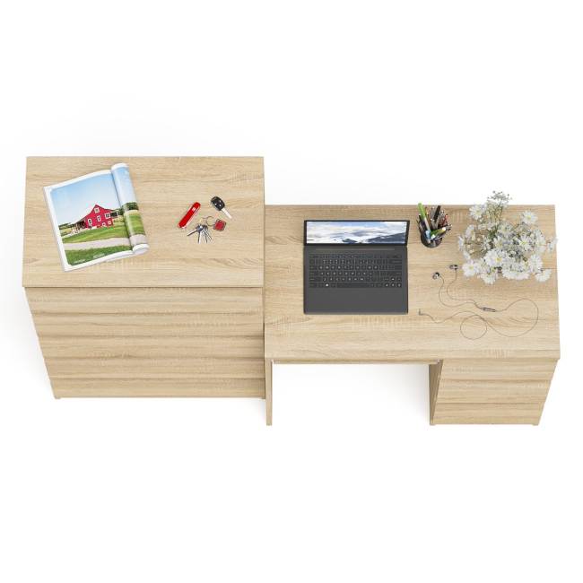 Высокий комод Мори на 700 5 ящиков и компьютерный стол Мори МС-6 тумба справа цвет дуб сонома