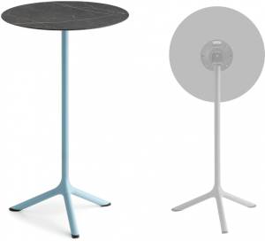 Стол ламинированный барный складной Tripe Folding голубой, черный мрамор Сахара Ø600х1100 мм