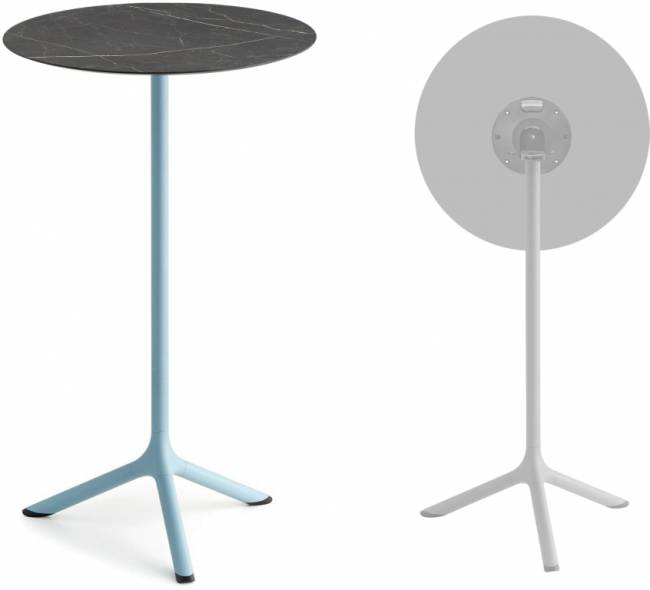 Стол ламинированный барный складной Tripe Folding голубой, черный мрамор Сахара Ø600х1100 мм Стол ламинированный барный складной Tripe Folding голубой, черный мрамор Сахара Ø600х1100 мм