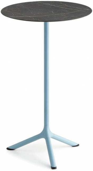 Стол ламинированный барный складной Tripe Folding голубой, черный мрамор Сахара Ø600х1100 мм Стол ламинированный барный складной Tripe Folding голубой, черный мрамор Сахара Ø600х1100 мм