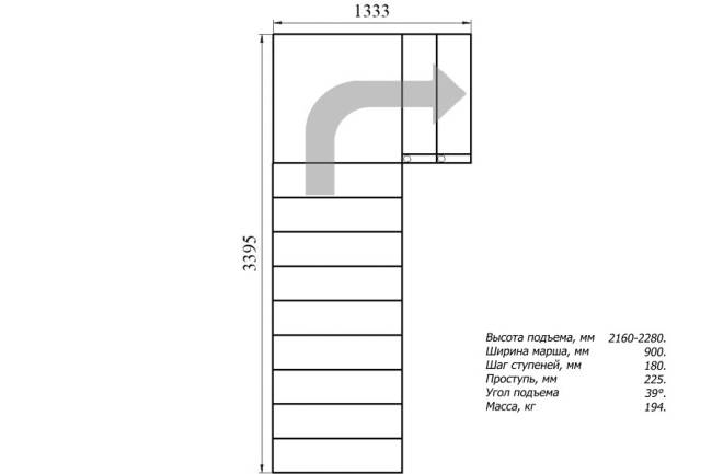 Модульная лестница Статус 225 2250-2350, Серый, Сосна, Крашеная, Без Ступений