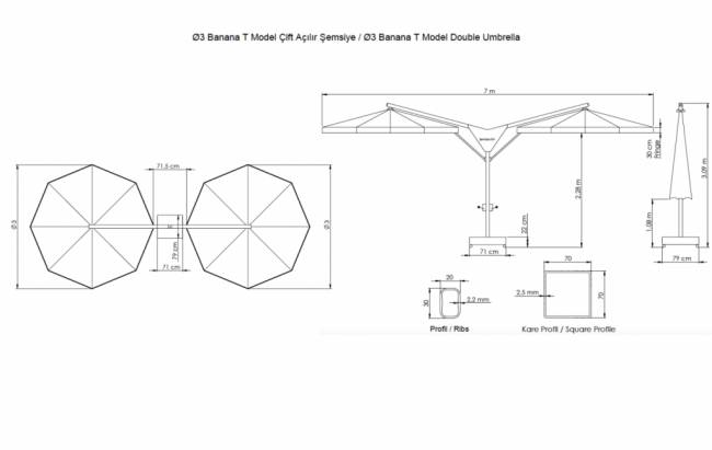 Зонт профессиональный двухкупольный Ø3х6 м Double Banana T Ø3000х6000 мм