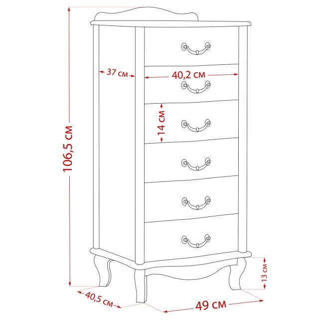 Комод Leset "Джульетта" узкий (6 ящ.) Венге