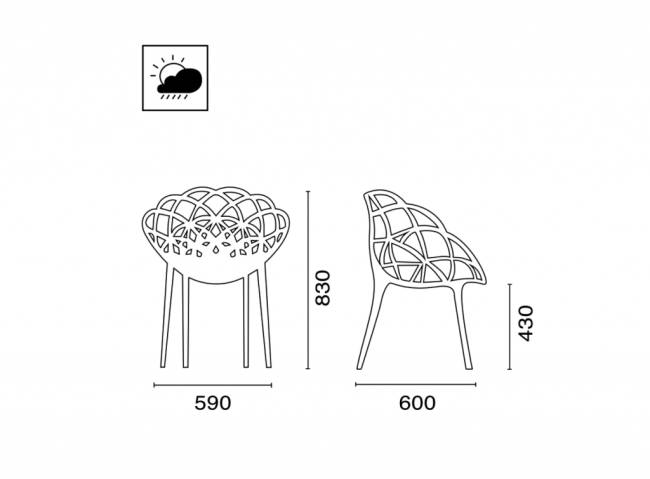 Кресло прозрачное Flora антрацит, прозрачный 590х600х830 мм