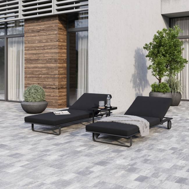 Шезлонг COSTA на колесах черный - каркас карбон