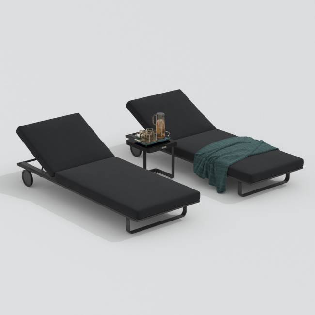 Шезлонг COSTA на колесах черный - каркас карбон
