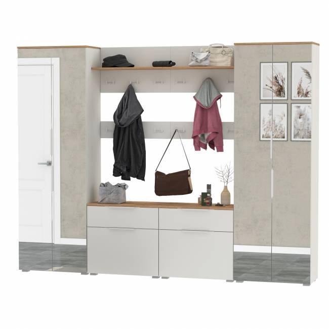 Октава полный набор мебели в прихожую № 36 цвет белый шагрень/дуб крафт золотой