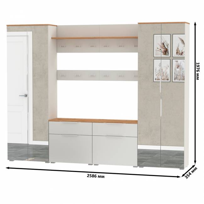 Октава полный набор мебели в прихожую № 36 цвет белый шагрень/дуб крафт золотой