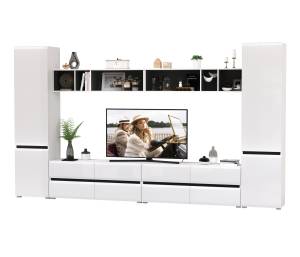 Модульная стенка Сидней комплектация № 74 цвет белый/чёрный/МДФ белый глянец