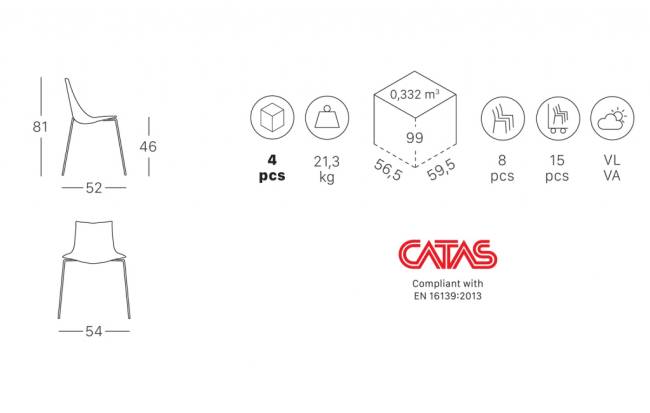 Стул пластиковый Zebra Technopolymer 4 legs хром, антрацит 540х520х810 мм
