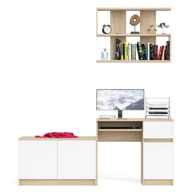 Стол компьютерный однотумбовый Мори МС-1 правый с верхней полкой 900 и тумбой цвет дуб сонома/белый