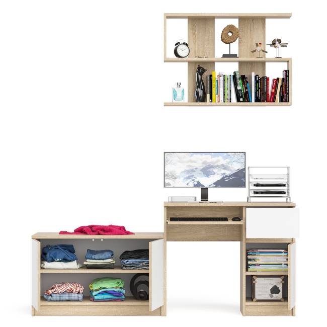 Стол компьютерный однотумбовый Мори МС-1 правый с верхней полкой 900 и тумбой цвет дуб сонома/белый