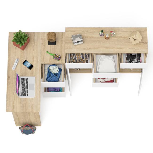 Комод-тумба МК1200.4 с компьютерным угловым столом МС-16 правым Мори цвет дуб сонома/белый