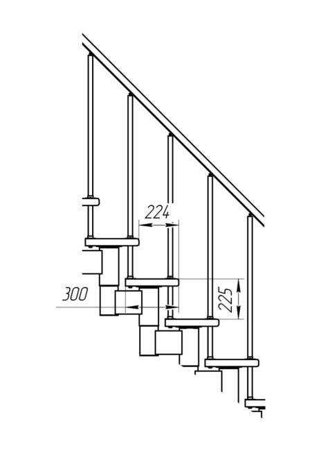 Модульная лестница Комфорт 225 2475-2585, Серый, Сосна, Нержавеющая сталь