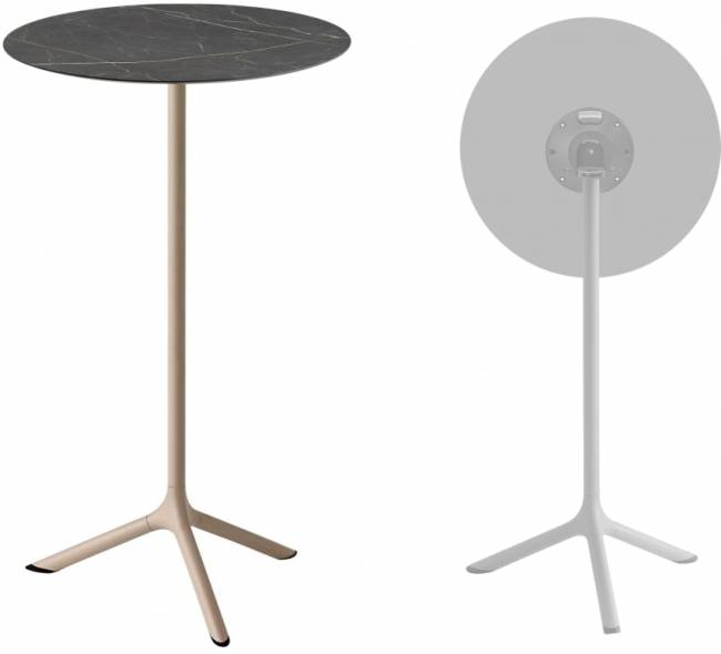 Стол ламинированный барный складной Tripe Folding тортора, черный мрамор Сахара Ø600х1100 мм