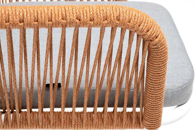 "Лион" стул плетеный из роупа, каркас из стали светло-серый (RAL7035) муар, роуп оранжевый меланж круглый, ткань светло-серая