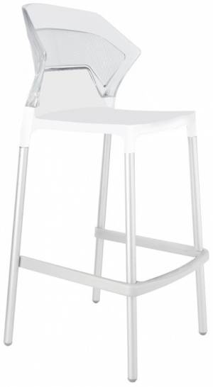 Стул пластиковый барный Ego-S Bar сатинированный алюминий, белый, прозрачный 510х530х1100 мм