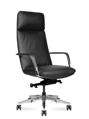 Кресло офисное / Нэо / Neo  / черная кожа / алюминиевая база