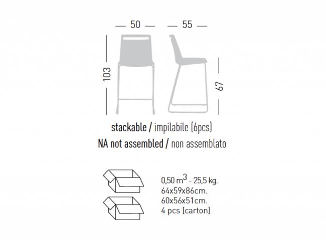 Стул пластиковый полубарный Akami ST 66 черный 500х550х1030 мм