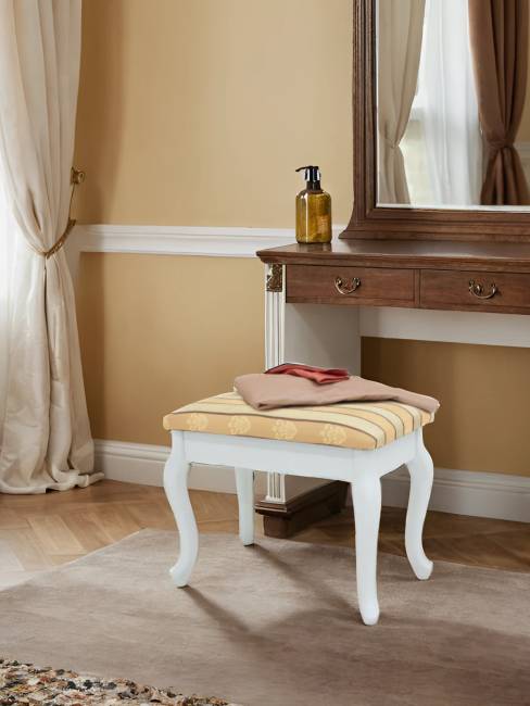 Банкетка Ретро с ящиком белый, ткань полоса бежевый