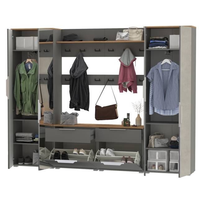 Октава полный набор мебели в прихожую № 36 цвет серый графит/дуб крафт золотой