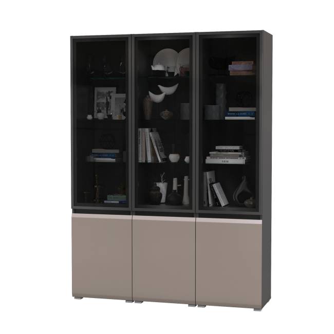 Стеклянная горка в гостиную Сидней цвет антрацит/МДФ веллюто капучино