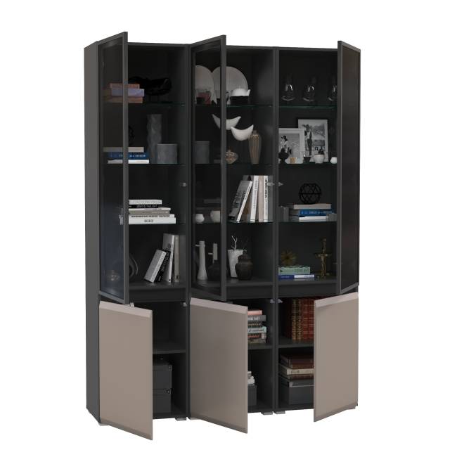 Стеклянная горка в гостиную Сидней цвет антрацит/МДФ веллюто капучино