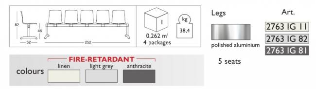 Система с пятью сиденьями Alice Bench антрацит 2520х520х820 мм