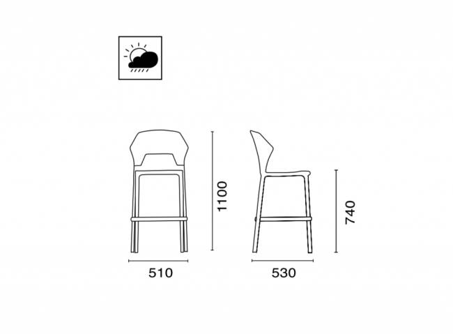 Стул пластиковый барный Ego-S Bar сатинированный алюминий, белый, дымчатый 510х530х1100 мм