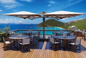 Зонт профессиональный четырехкупольный 6х6 м Galaxia Quattro Timber имитация ироко, слоновая кость 6000х6000 мм