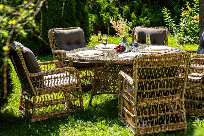 "Эспрессо - 150 C" обеденная группа плетеная, цвет соломенный