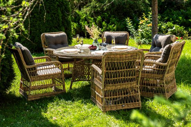 "Эспрессо - 150 C" обеденная группа плетеная, цвет соломенный